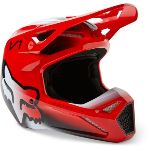 Casque cross enfant Fox 2023 V1 TOXSYK - Rouge Fluo