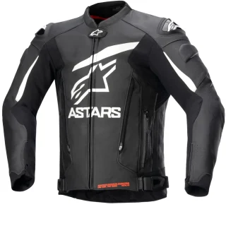 Blouson moto cuir Alpinestars GP Plus V4 noir et blanc avec design sport racing et protections intégrées