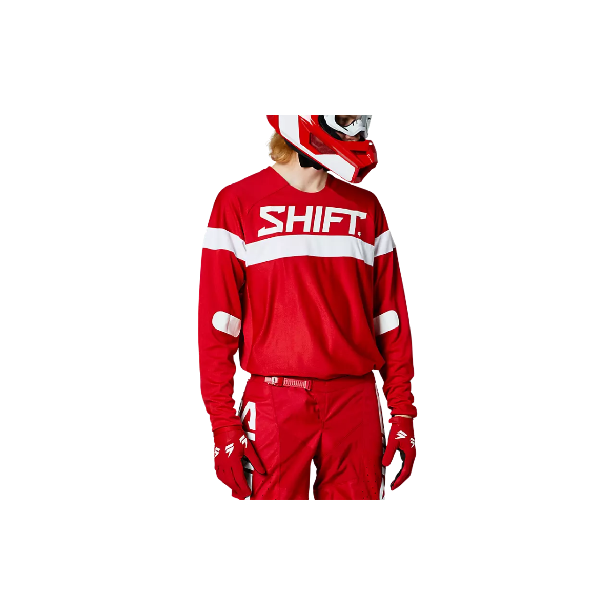 Maillot motocross enfant Shift White Label rouge avec panneaux ventilés et coupe athlétique